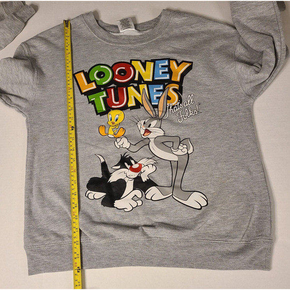 Looney Tunes Graphic Sweatshirt Juniors Large 11-13 Gray Crewneck Casual FLAWS - Picture 6 of 10